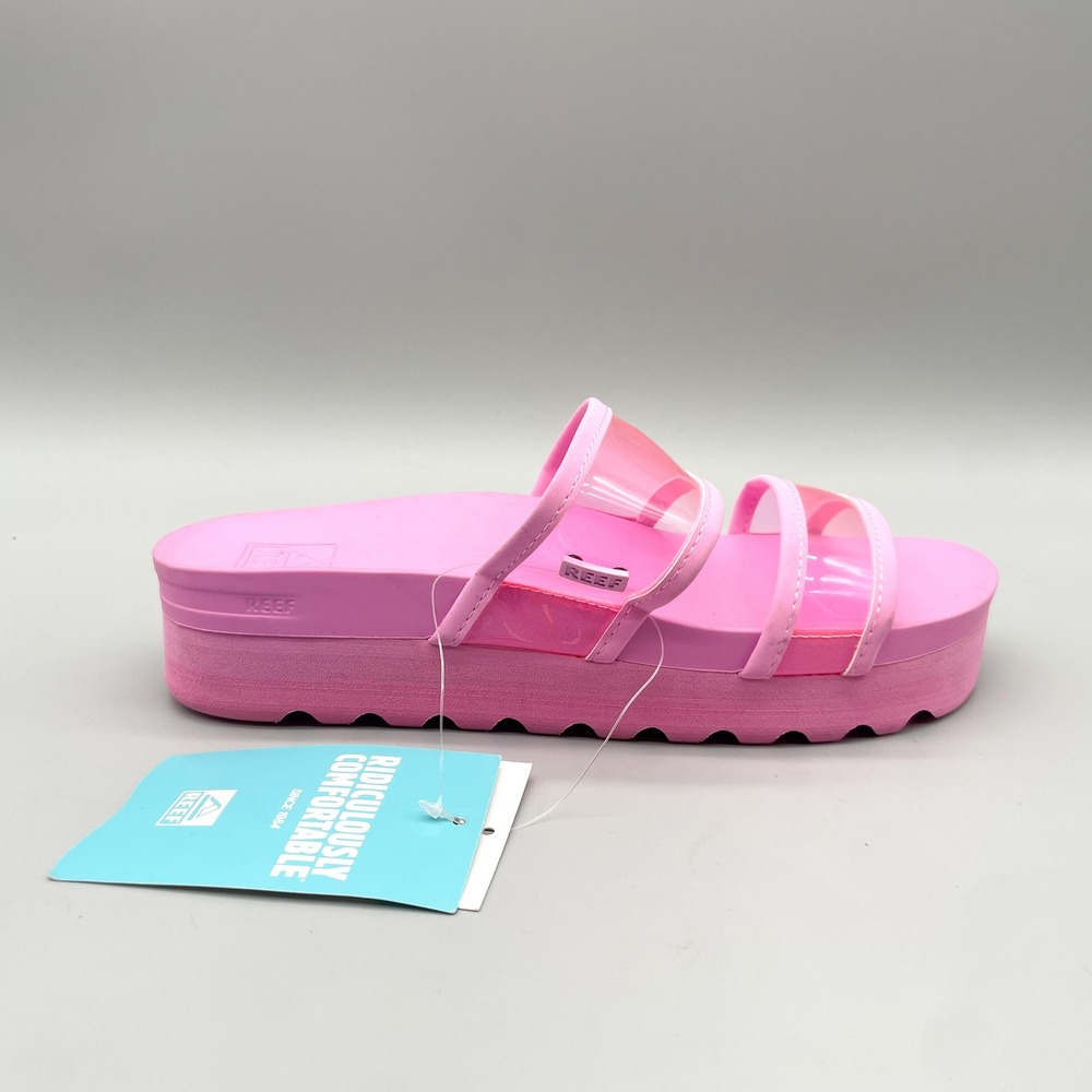 Reef Womens 8 Vista Hi Platform Sandals Slides Pink Clear Straps Y2K Pool Beach